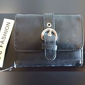 New JC Fashion Vintage Style Tri Fold Credit Coin Bill Wallet Black Snap Front